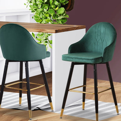 2x Bar Stools Stool Kitchen Chairs Swivel Velvet Barstools Vintage Green Payday Deals