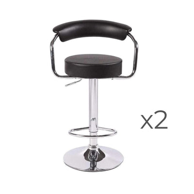 2X Black Bar Stools Faux Leather High Back Adjustable Crome Base Gas Lift Swivel Chairs Payday Deals