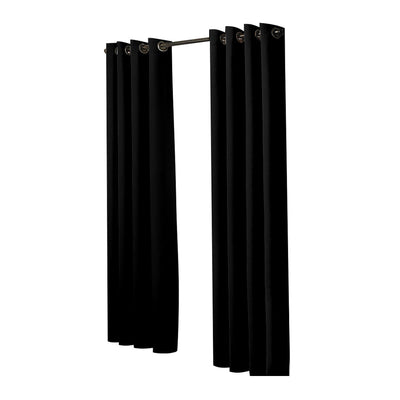 2x Blockout Curtains Panels 3 Layers Eyelet Room Darkening 132x160cm Black Payday Deals