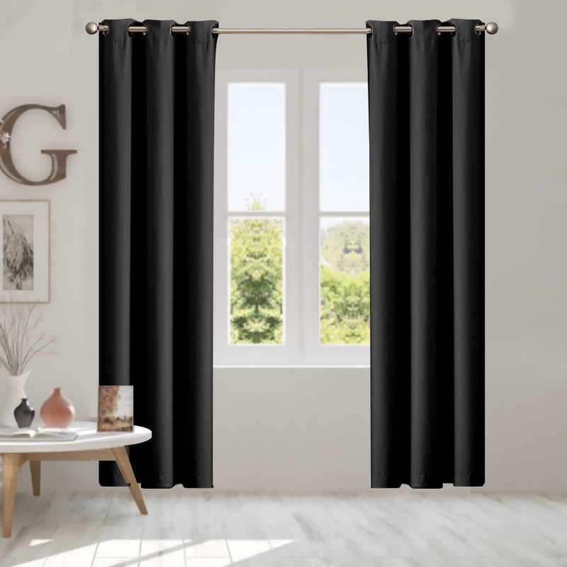 2x Blockout Curtains Panels 3 Layers Eyelet Room Darkening 132x160cm Black Payday Deals