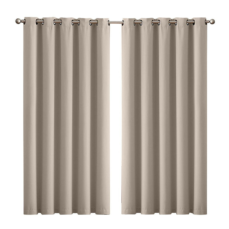 2x Blockout Curtains Panels 3 Layers Eyelet Room Darkening 180x230cm Beige Payday Deals