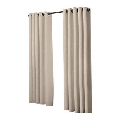 2x Blockout Curtains Panels 3 Layers Eyelet Room Darkening 180x230cm Beige Payday Deals