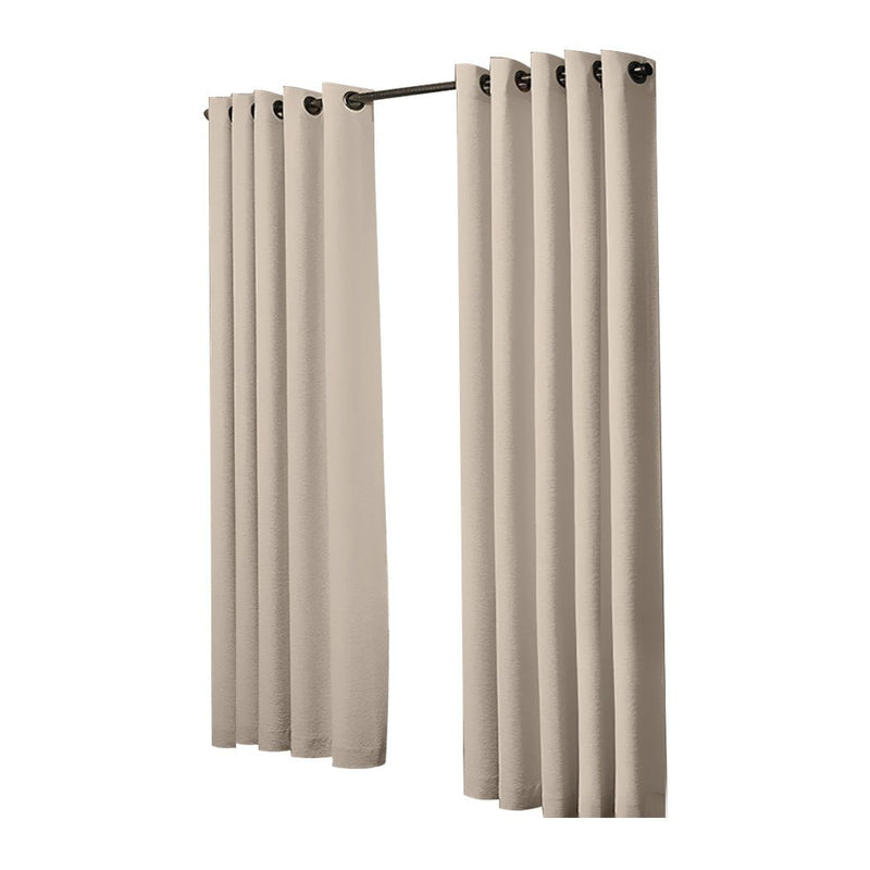 2x Blockout Curtains Panels 3 Layers Eyelet Room Darkening 180x230cm Beige Payday Deals