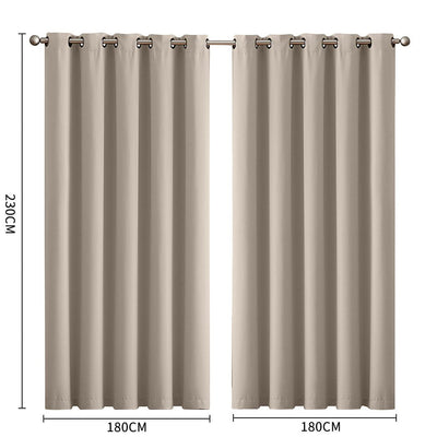 2x Blockout Curtains Panels 3 Layers Eyelet Room Darkening 180x230cm Beige Payday Deals