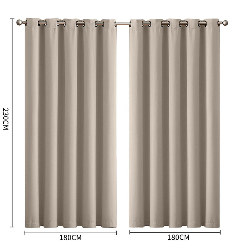 2x Blockout Curtains Panels 3 Layers Eyelet Room Darkening 180x230cm Beige Payday Deals