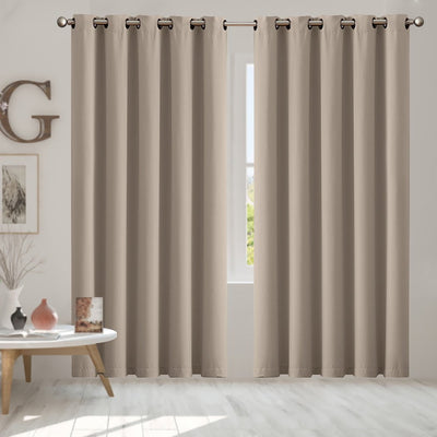 2x Blockout Curtains Panels 3 Layers Eyelet Room Darkening 180x230cm Beige Payday Deals