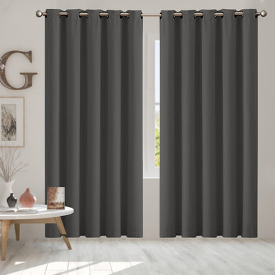 2x Blockout Curtains Panels 3 Layers Eyelet Room Darkening 180x230cm Charcoal Payday Deals