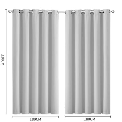 2x Blockout Curtains Panels 3 Layers Eyelet Room Darkening 180x230cm Grey Payday Deals