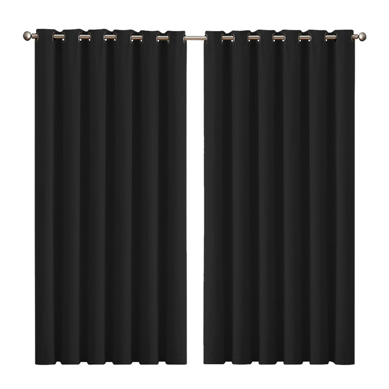 2x Blockout Curtains Panels 3 Layers Eyelet Room Darkening 240x230cm Black Payday Deals