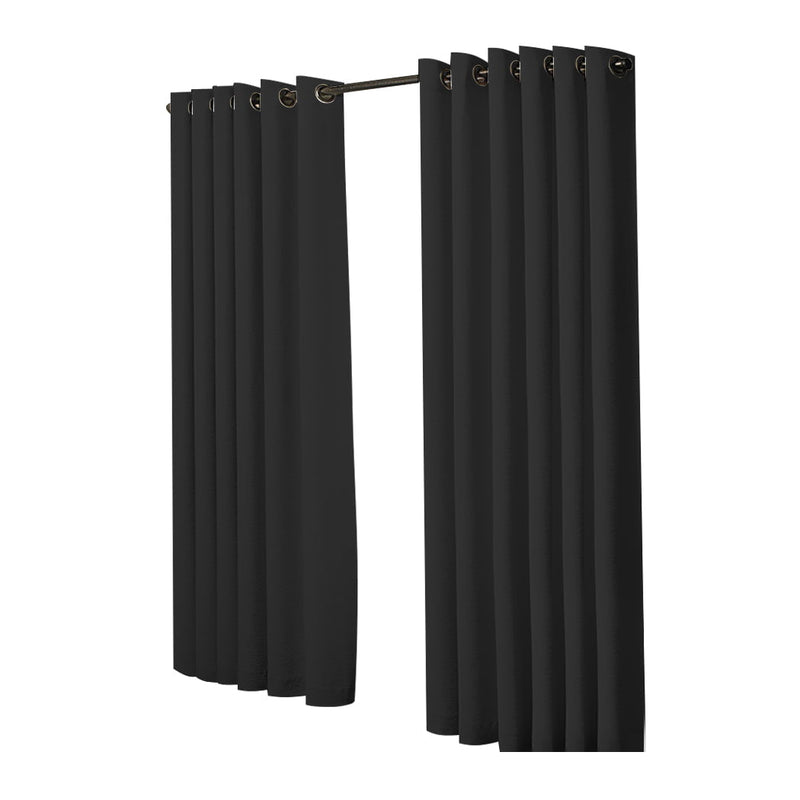 2x Blockout Curtains Panels 3 Layers Eyelet Room Darkening 240x230cm Black Payday Deals