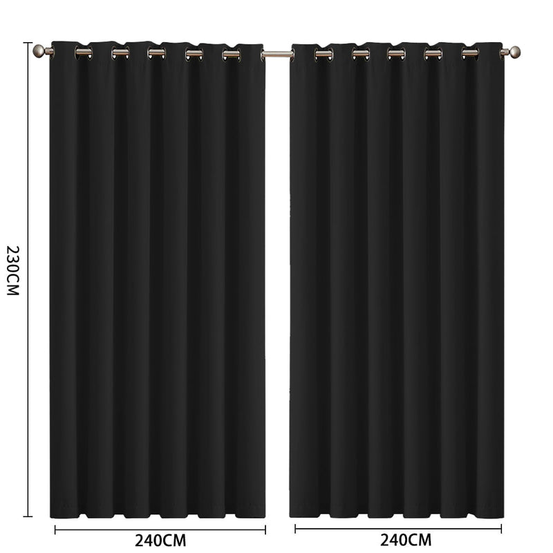 2x Blockout Curtains Panels 3 Layers Eyelet Room Darkening 240x230cm Black Payday Deals