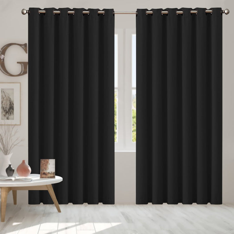 2x Blockout Curtains Panels 3 Layers Eyelet Room Darkening 240x230cm Black Payday Deals