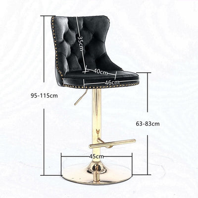 2x Height Adjustable Swivel Bar Stool Velvet Studs Barstool with Footrest and Golden Base- Grey Payday Deals