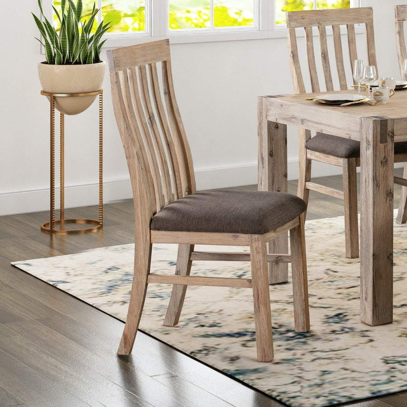 2x Wooden Frame Leatherette in Solid Acacia Wood & Veneer Dining Chairs in Oak Colour Payday Deals
