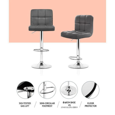 2x Leather Bar Stools NOEL Kitchen Chairs Swivel Bar Stool Gas Lift Grey