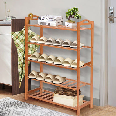 2x Levede 5 Tier Bamboo Shoe Rack Shoes Organizer Storage Shelves Stand Shelf