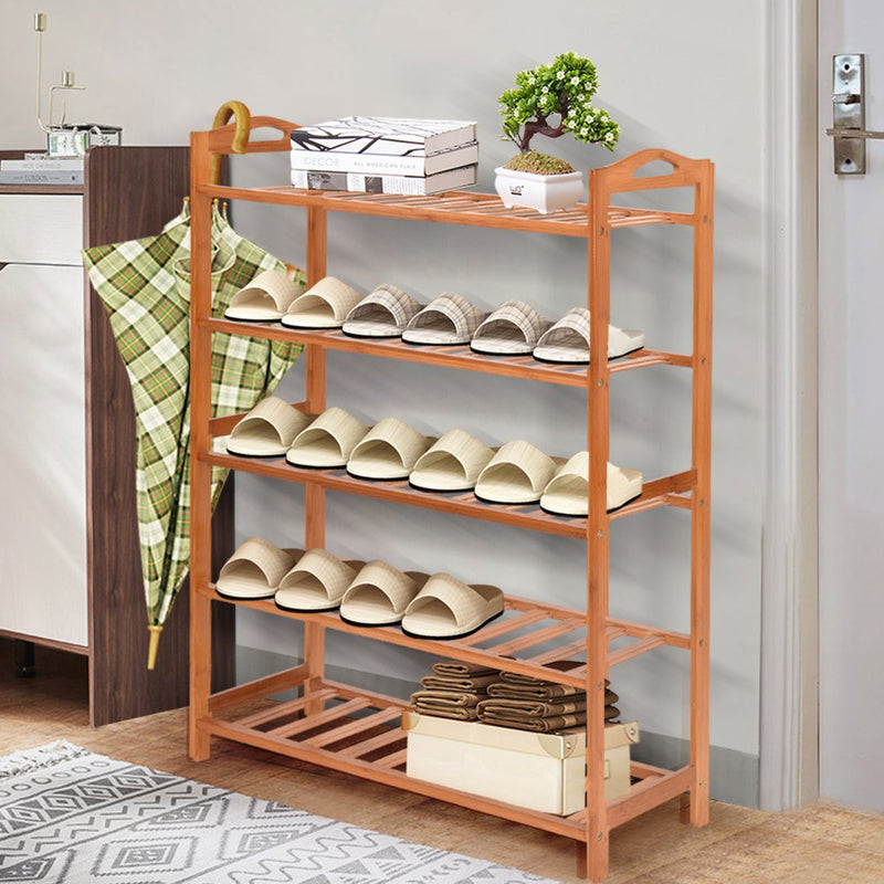 2x Levede 5 Tier Bamboo Shoe Rack Shoes Organizer Storage Shelves Stand Shelf