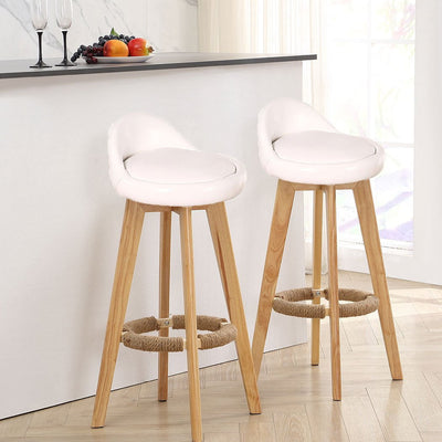 2x Levede Leather Swivel Bar Stool Kitchen Stool Dining Chair Barstools Cream Payday Deals