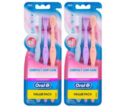 2x Oral-B 3pk Ultrathin Compact Gum Care Toothbrush Extra Soft  Tooth Brush