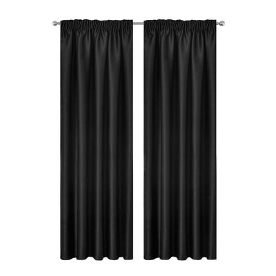 2X Pinch Pleat Pleated Blockout Curtains Black 240cmx230cm