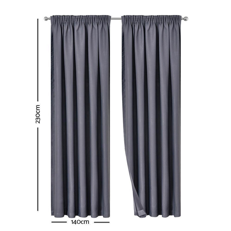 2X Pinch Pleat Pleated Blockout Curtains Dark Grey 140cmx230cm