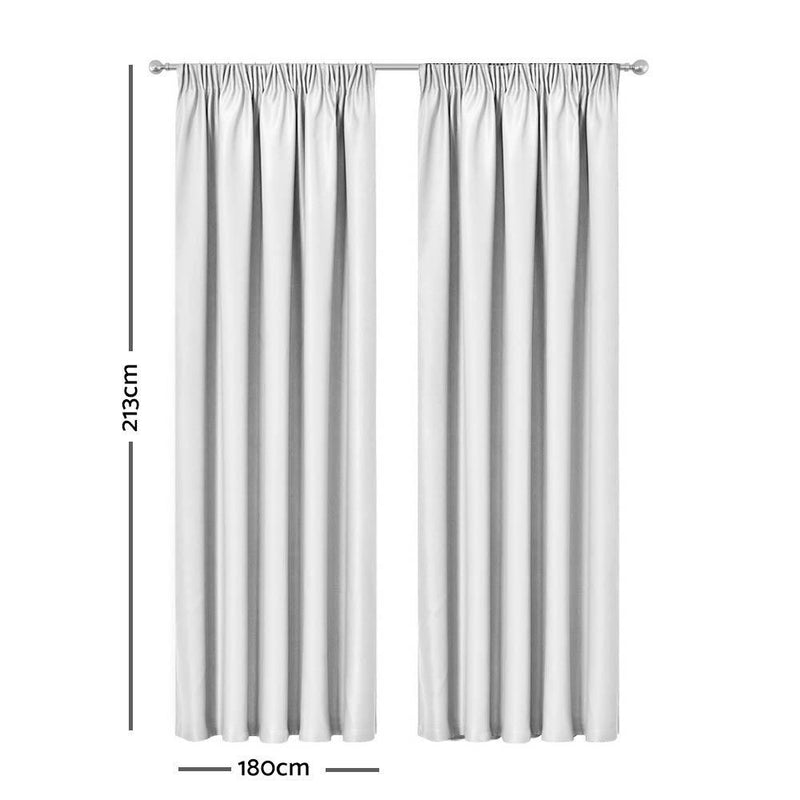 2X Pinch Pleat Pleated Blockout Curtains White 180cmx213cm