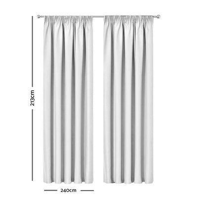 2X Pinch Pleat Pleated Blockout Curtains White 240cmx213cm