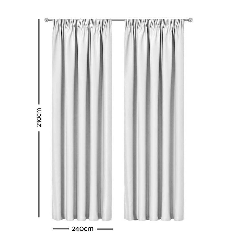 2X Pinch Pleat Pleated Blockout Curtains White 240cmx230cm