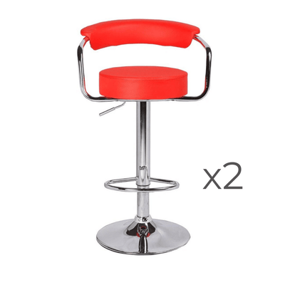 2X Red Bar Stools Faux Leather High Back Adjustable Crome Base Gas Lift Swivel Chairs Payday Deals