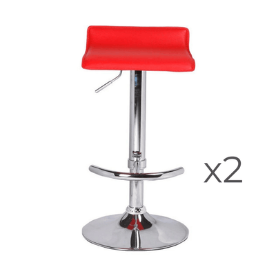 2X Red Bar Stools Faux Leather Low Back Adjustable Crome Base Gas Lift Slim Seat Swivel Chairs Payday Deals