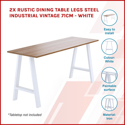 2x Rustic Dining Table Legs Steel Industrial Vintage 71cm - White Payday Deals