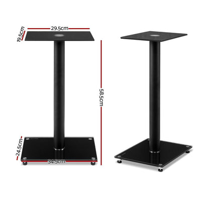 2x Speaker Stand Tempered Glass Floor Stands Home Theatre 58cm Black