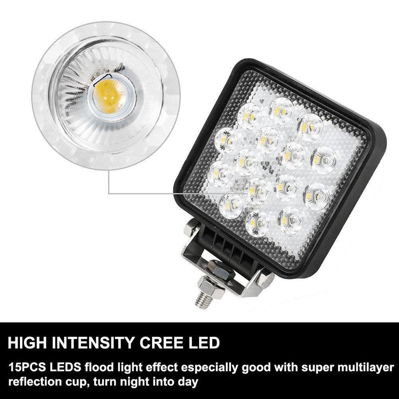2x Square CREE LED Work Light Lamp Flood 4WD Offroad Tractor Truck SUV 12V 24V