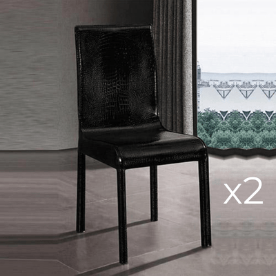 2x Steel Frame Black Leatherette Medium High Backrest Dining Chairs with Wooden legs Payday Deals