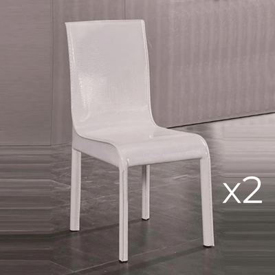 2x Steel Frame White Leatherette Medium High Backrest Dining Chairs with Wooden legs Payday Deals