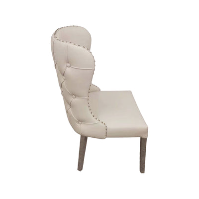 2X Studded Dining Chairs PU Beige & Silver Frame Payday Deals