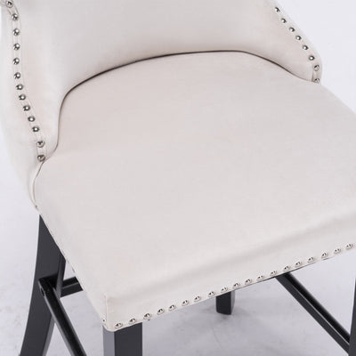 2x Velvet Upholstered Button Tufted Bar Stools with Wood Legs and Studs-Beige Payday Deals