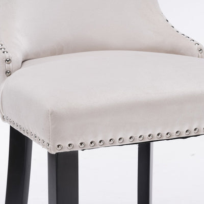 2x Velvet Upholstered Button Tufted Bar Stools with Wood Legs and Studs-Beige Payday Deals