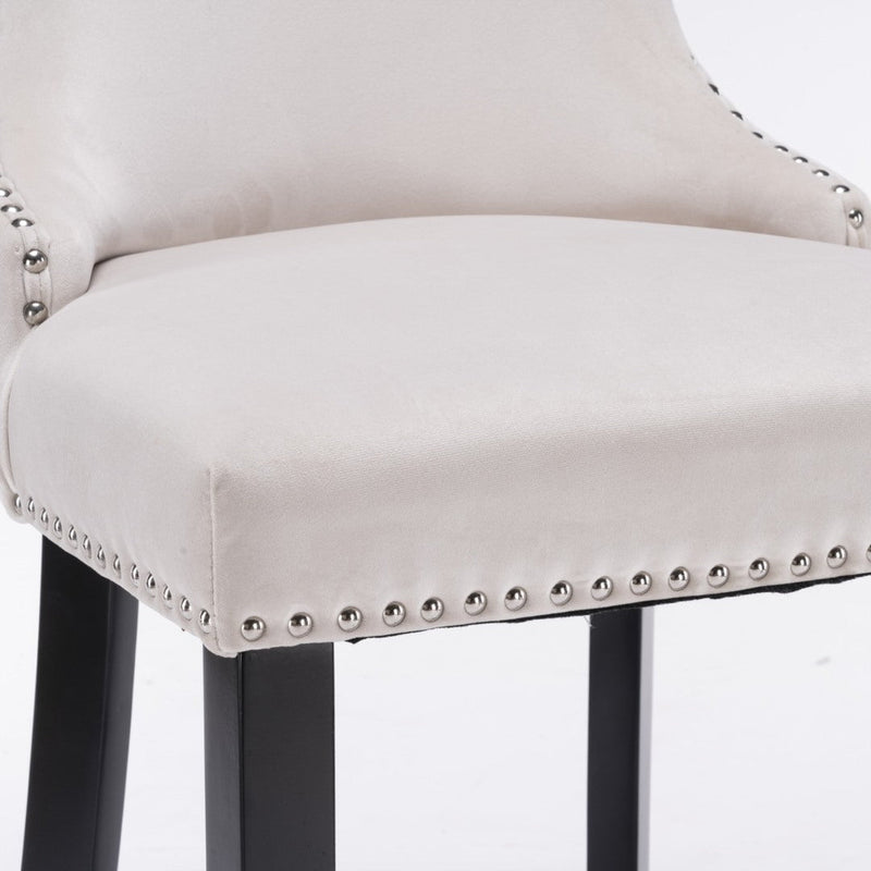 2x Velvet Upholstered Button Tufted Bar Stools with Wood Legs and Studs-Beige Payday Deals