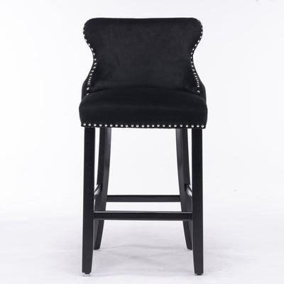 2x Velvet Upholstered Button Tufted Bar Stools with Wood Legs and Studs-Black Payday Deals