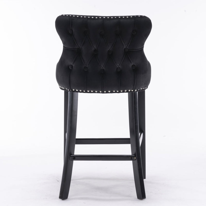 2x Velvet Upholstered Button Tufted Bar Stools with Wood Legs and Studs-Black Payday Deals