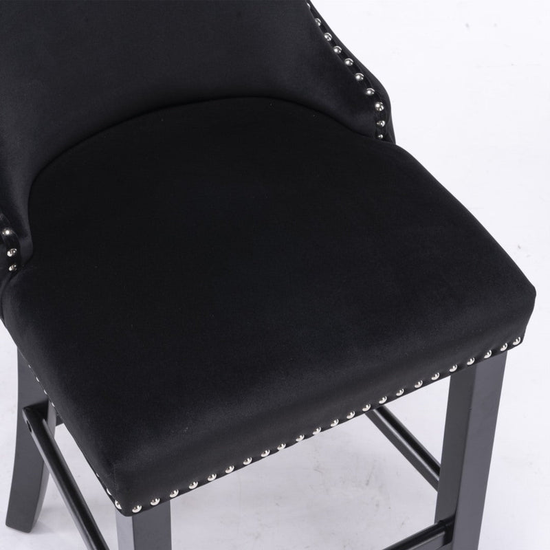 2x Velvet Upholstered Button Tufted Bar Stools with Wood Legs and Studs-Black Payday Deals