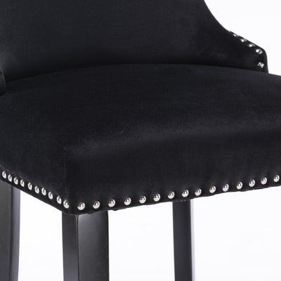 2x Velvet Upholstered Button Tufted Bar Stools with Wood Legs and Studs-Black Payday Deals