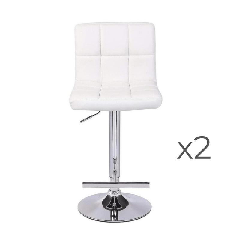 2X White Bar Stools Faux Leather Mid High Back Adjustable Crome Base Gas Lift Swivel Chairs Payday Deals