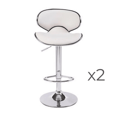 2X WhiteBar Stools Faux Leather Mid High Back Adjustable Crome Base Gas Lift Swivel Chairs Payday Deals