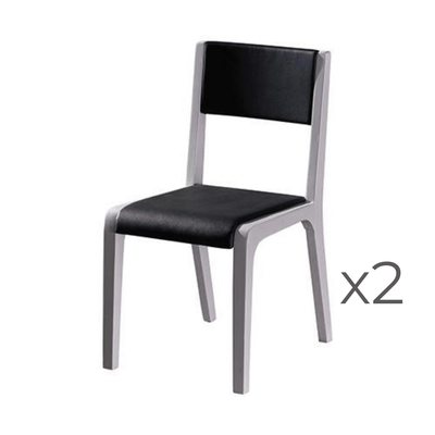 2x Wooden Frame Black Leatherette Medium High Backrest Dining Chairs Payday Deals