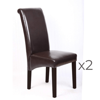 2x Wooden Frame Brown Leatherette Dining Chairs with Solid Pine Legs Payday Deals