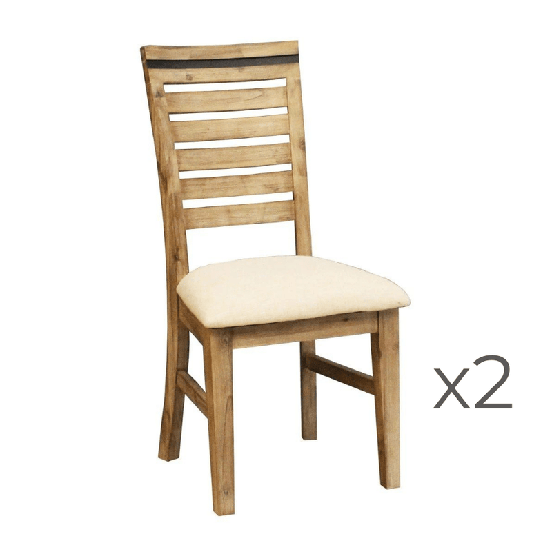 2x Wooden Frame Leatherette Solid Wood Acacia Dining Chairs in Silver Brush Colour Payday Deals