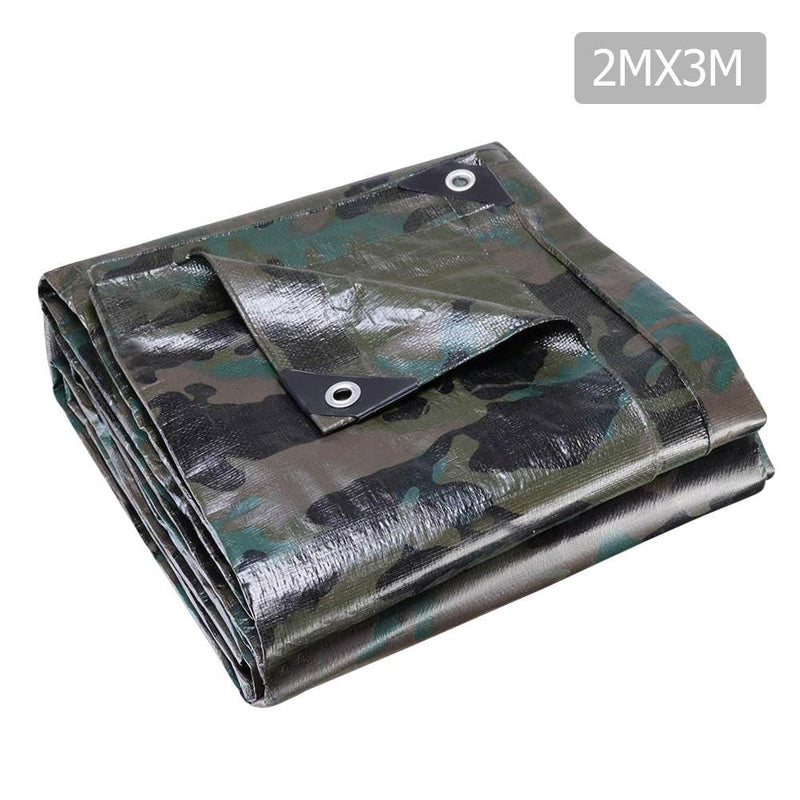 2x3m Canvas Tarp Heavy Duty Camping Poly Tarps Tarpaulin Cover Camouflage