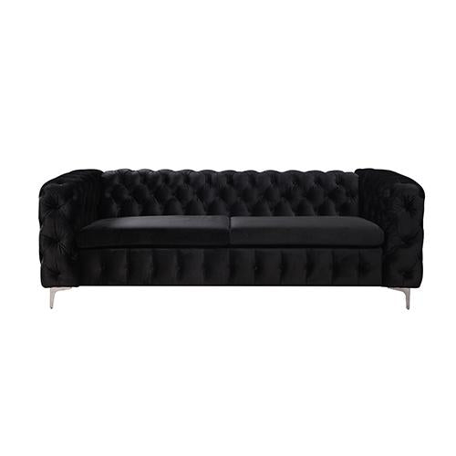 3+2 Seater Sofa Classic Button Tufted Lounge in Black Velvet Fabric with Metal Legs Payday Deals